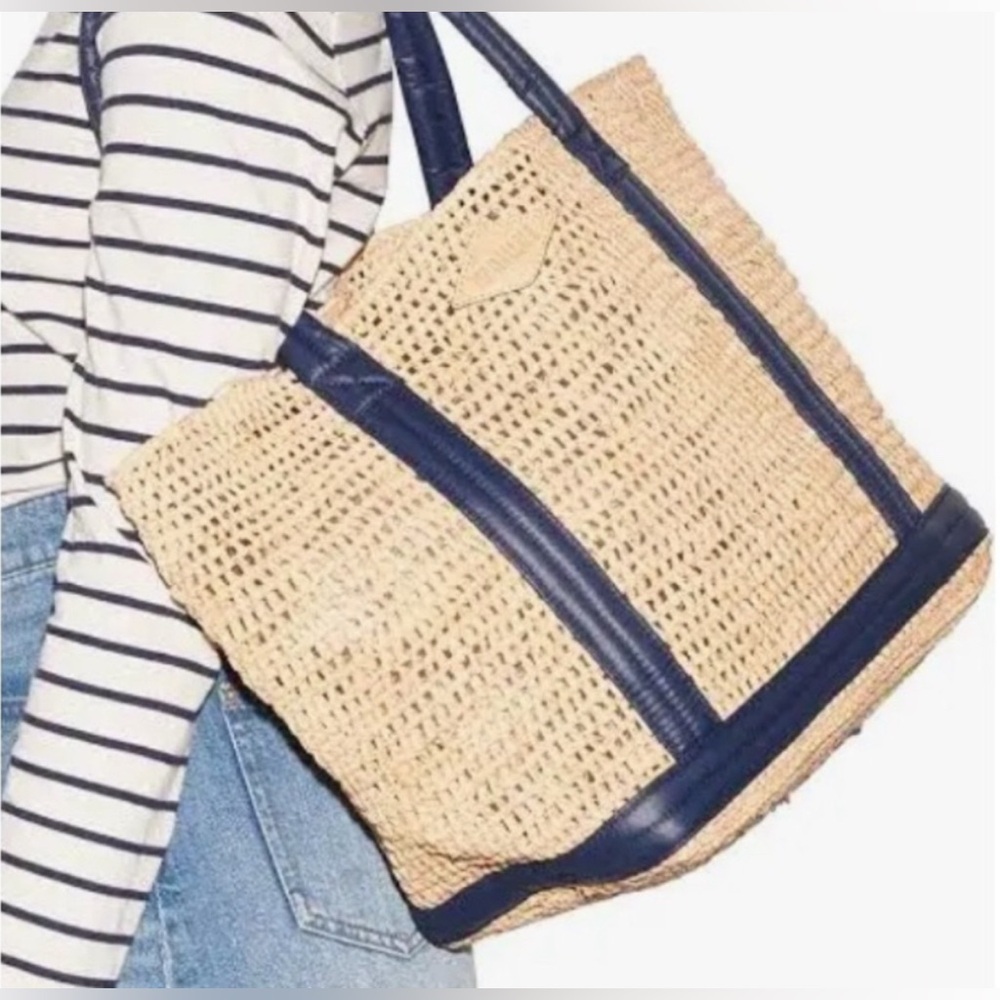 MZ Wallace Medium Tote Raffia/Navy NWT